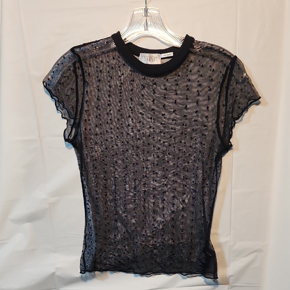 "Out From Under" black sheer dotted lace blouse.